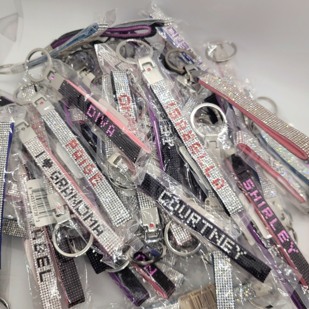 Bling Rhinestone Name Keychain Wristlet Bag Charm New Resellers Lot - Picture 3 of 16